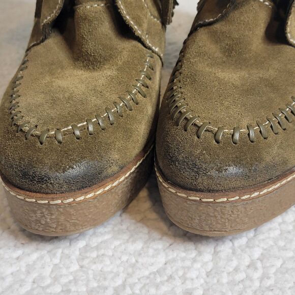 Sam Edelman Sz 10 Boho Retro Green Suede Fringe Stud Sherpa Cottagecore Booties - Picture 11 of 11